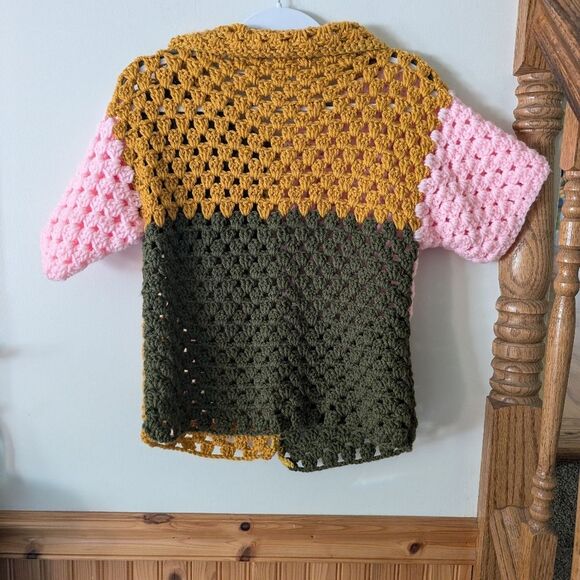 Handmade Crochet Patchwork Colorful Button Down Polo Size Small/Medium - Picture 4 of 6